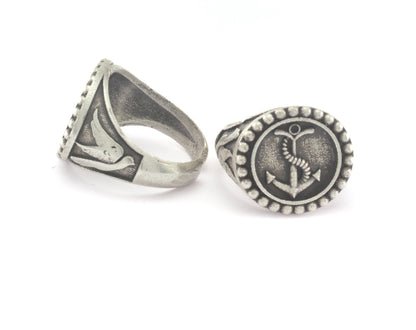 Signet Ring Anchor Adjustable Ring Antique Silver Plated Brass (17mm 7US inner size) OZ4412