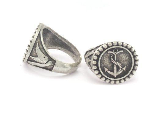 Signet Ring Anchor Adjustable Ring Antique Silver Plated Brass (17mm 7US inner size) OZ4412