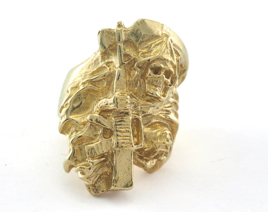 Skull Adjustable Ring Raw Brass (19mm 9US inner size) OZ3351