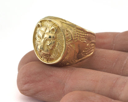 Lion Ring Adjustable Ring Raw Brass (18.5mm 8.5US inner size) OZ3358