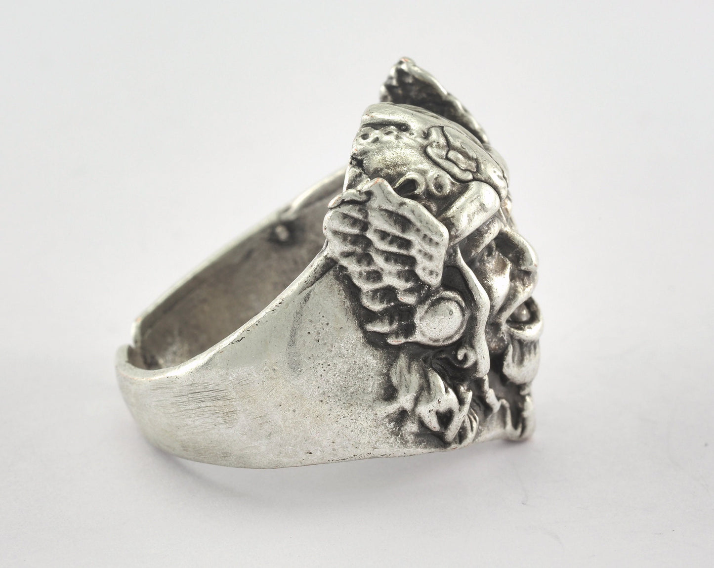 Viking Face Adjustable Ring Antique Silver Plated Brass (20mm 10US inner size) OZ3365