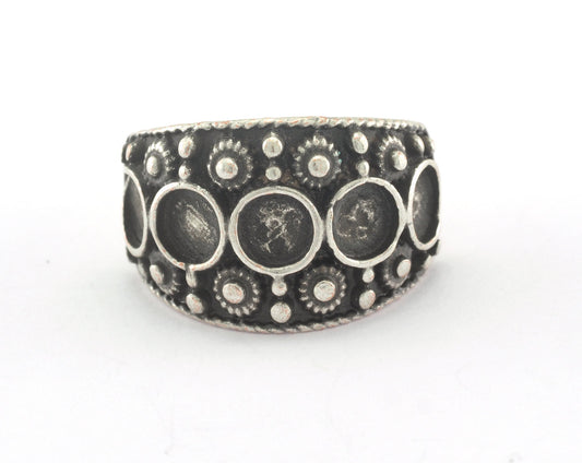 Ring Adjustable Ring Bezel - Antique Silver Plated brass (17mm 7US inner size - Adjustable ) OZ3370