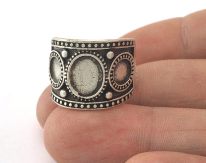Ring Adjustable Ring Bezel - Antique Silver Plated brass (17mm 7US inner size - Adjustable ) OZ1190