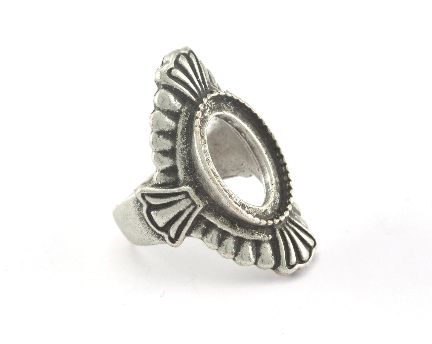 Ring Adjustable Ring 13x18 Bezel - Cup Antique Silver Plated brass (17.5mm 7US inner size - Adjustable ) OZ2699