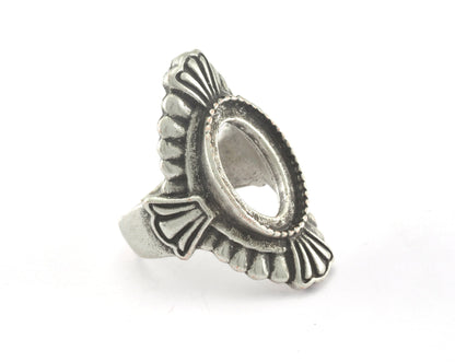 Ring Adjustable Ring 13x18 Bezel - Cup Antique Silver Plated brass (17.5mm 7US inner size - Adjustable ) OZ2699