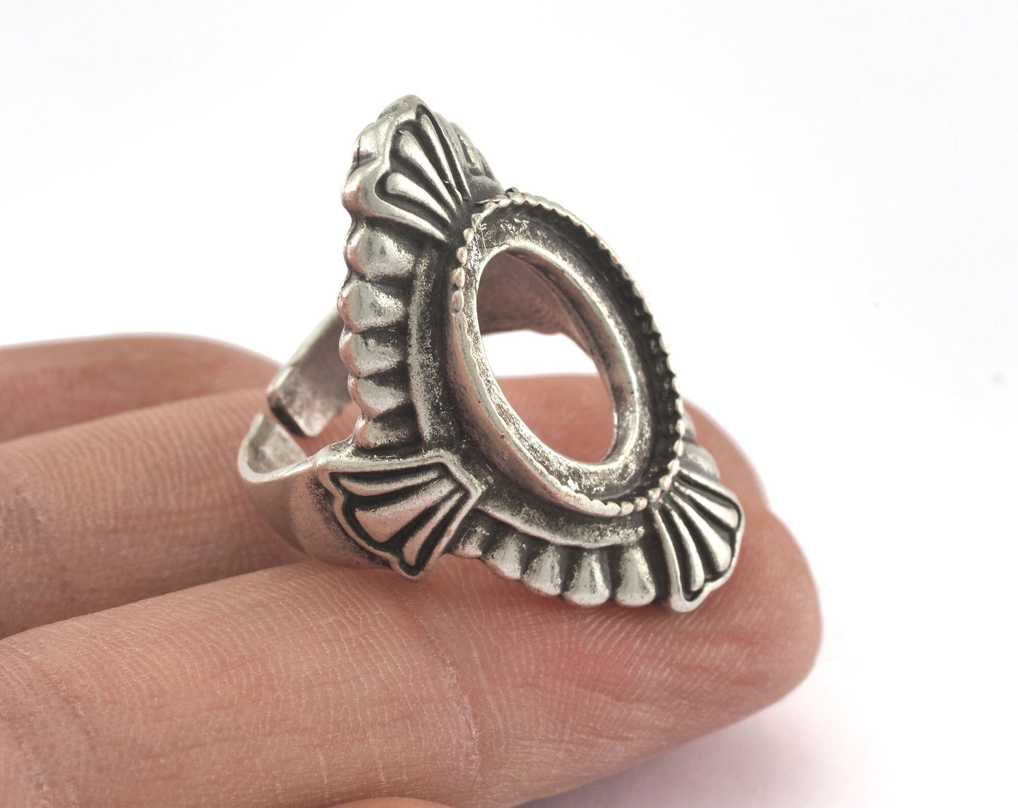 Ring Adjustable Ring 13x18 Bezel - Cup Antique Silver Plated brass (17.5mm 7US inner size - Adjustable ) OZ2699