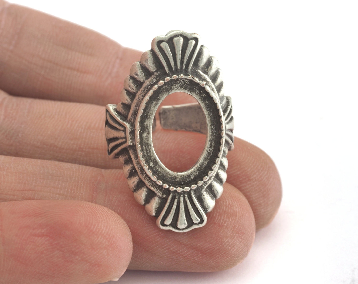 Ring Adjustable Ring 13x18 Bezel - Cup Antique Silver Plated brass (17.5mm 7US inner size - Adjustable ) OZ2699