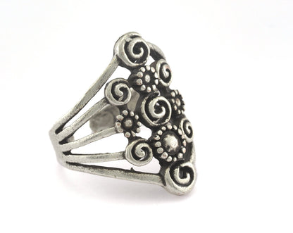 Flowers Adjustable Ring Antique Silver Plated brass (19.5mm 9.5US inner size) OZ4417