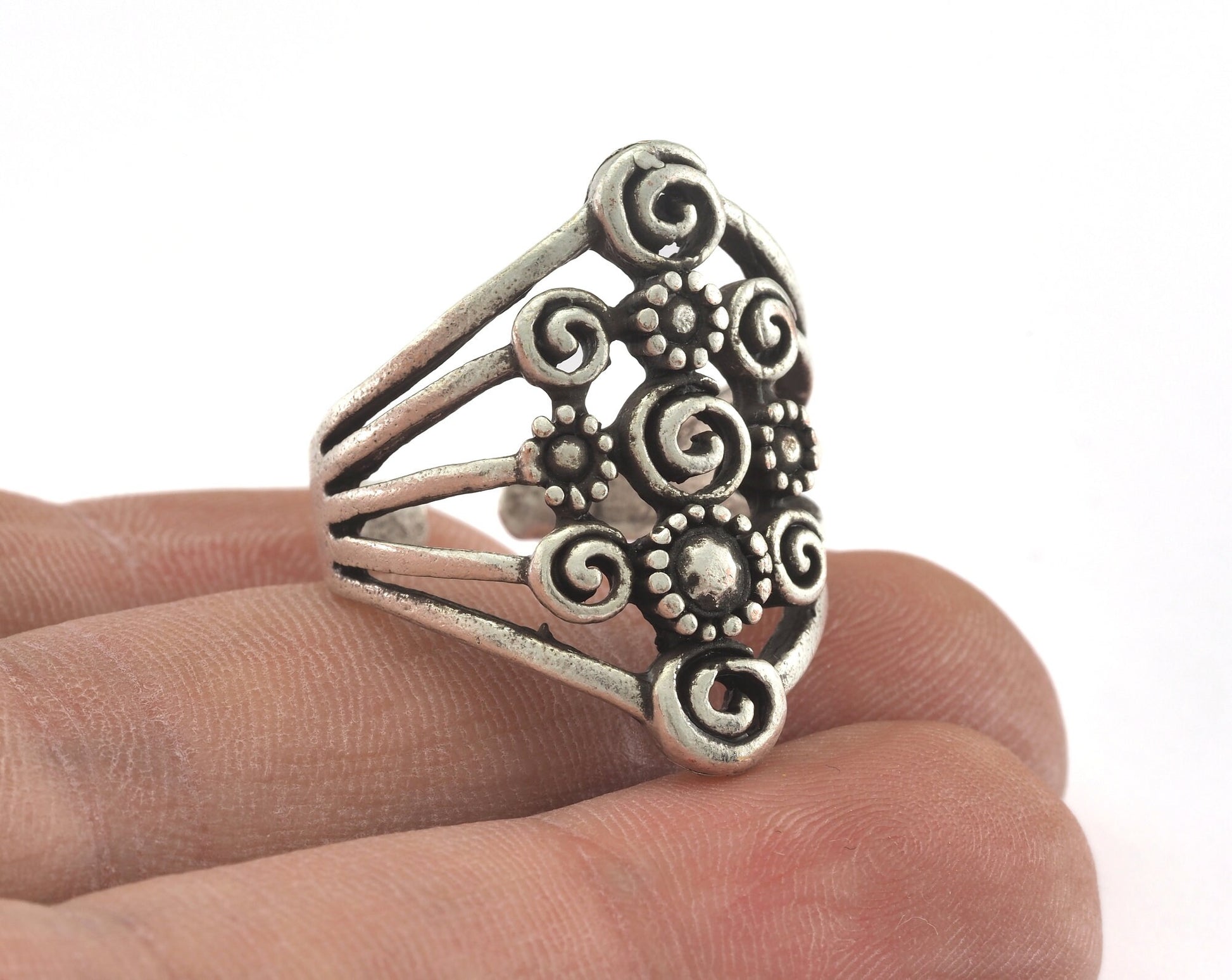 Flowers Adjustable Ring Antique Silver Plated brass (19.5mm 9.5US inner size) OZ4417