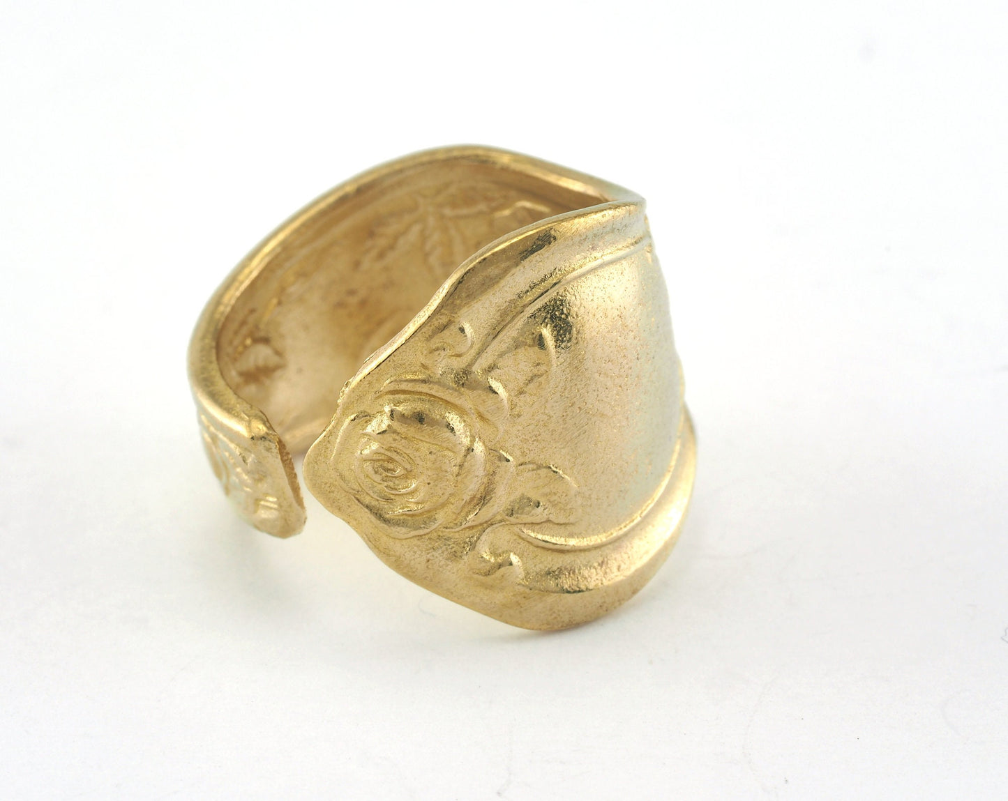Spoon Ring Flower Patterned Adjustable Ring Raw brass (18mm 7.5US inner size) OZ3383