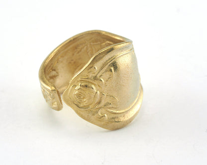 Spoon Ring Flower Patterned Adjustable Ring Raw brass (18mm 7.5US inner size) OZ3383