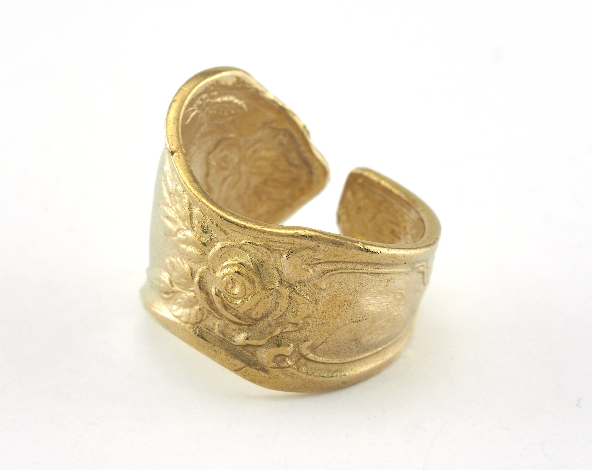 Spoon Ring Flower Patterned Adjustable Ring Raw brass (18mm 7.5US inner size) OZ3383