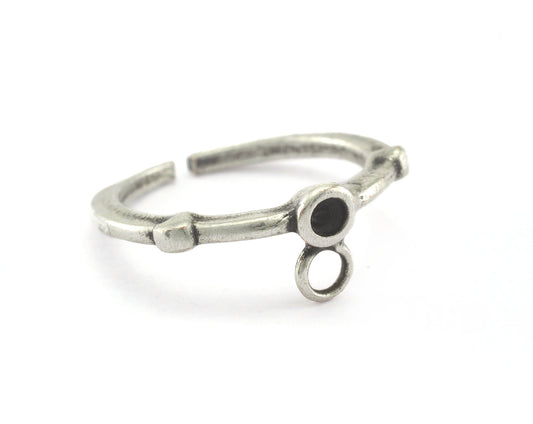 Ring Adjustable Ring Loop Bezel Antique Silver Plated brass (16mm 5.5US inner size - Adjustable ) OZ2665 ring19