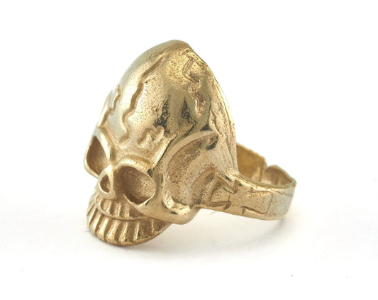 Skull Adjustable Ring Raw Brass (19mm 9US inner size) OZ3378