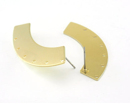 Curved Earring Stud Posts Raw Brass 3395