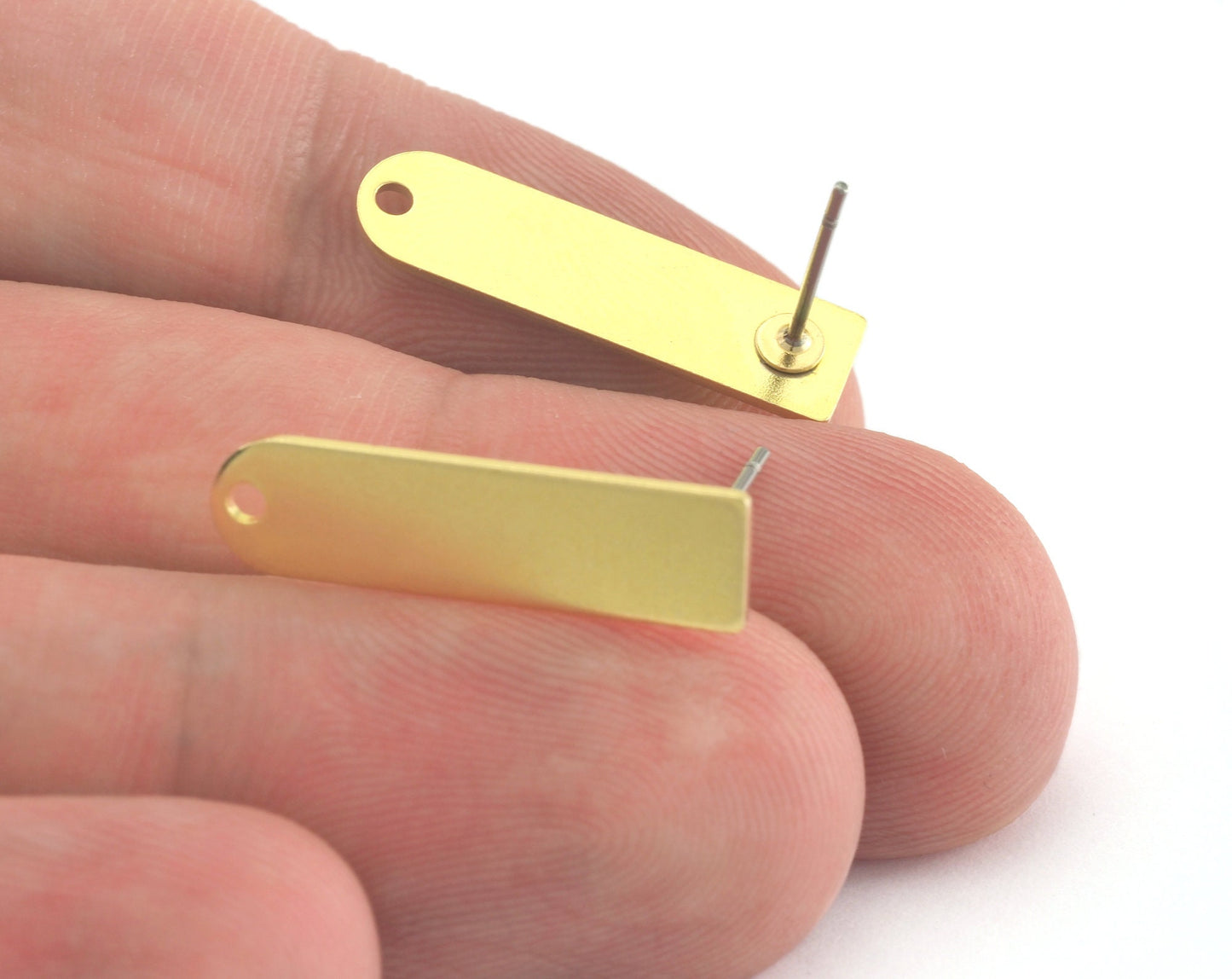 Rectangle and semi circle Earring Stud posts 23x6mm raw brass 3403