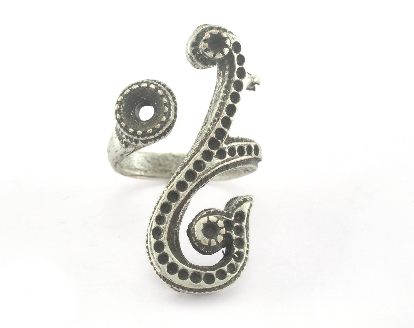 Ring Adjustable Ring Bezel - Antique Silver Plated brass (17mm 7US inner size - Adjustable ) OZ2852