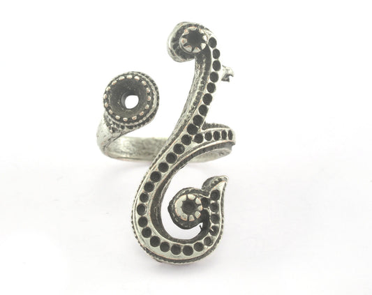 Ring Adjustable Ring Bezel - Antique Silver Plated brass (17mm 7US inner size - Adjustable ) OZ2852