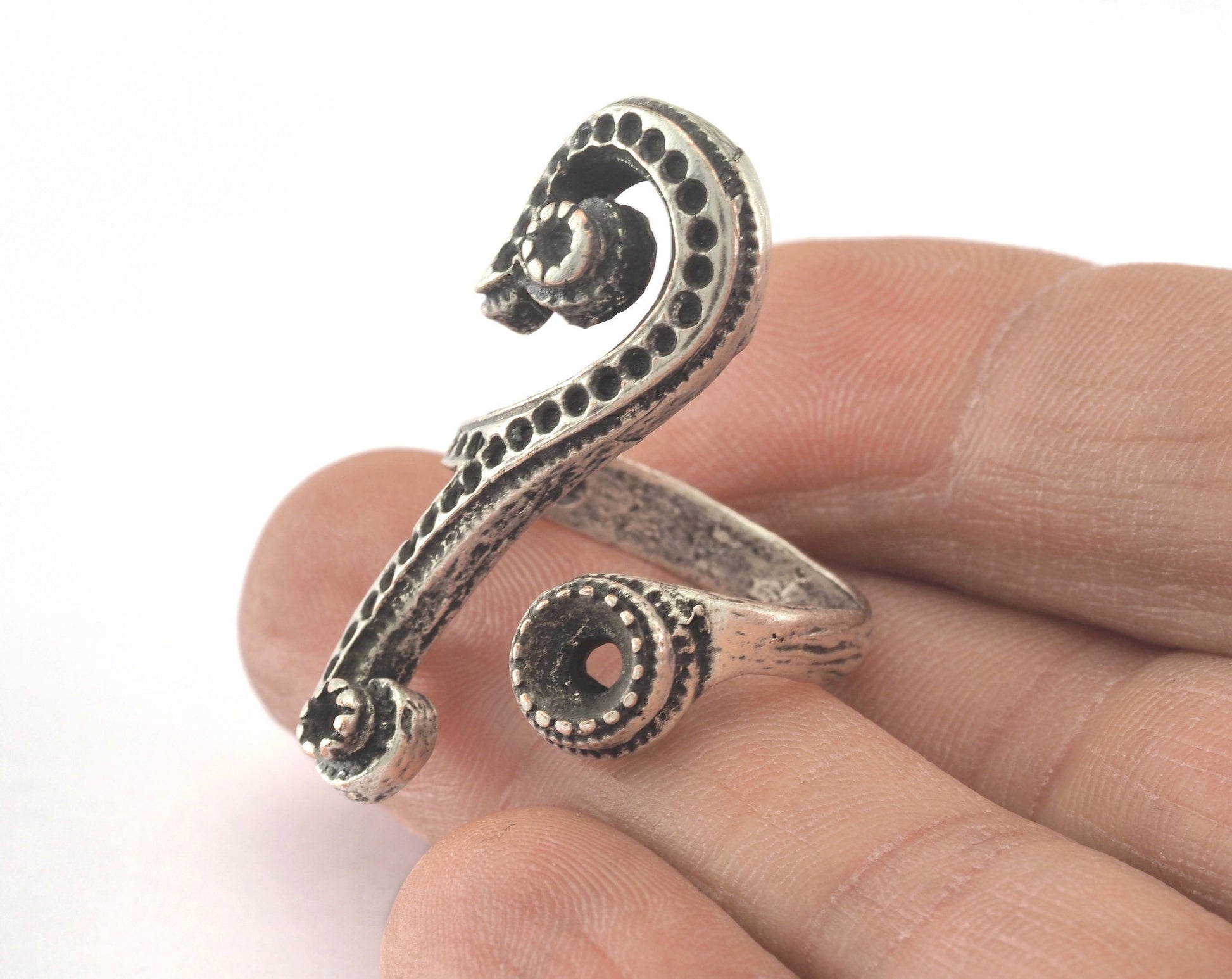 Ring Adjustable Ring Bezel - Antique Silver Plated brass (17mm 7US inner size - Adjustable ) OZ2852