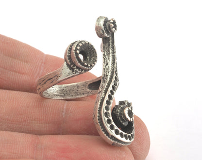 Ring Adjustable Ring Bezel - Antique Silver Plated brass (17mm 7US inner size - Adjustable ) OZ2852