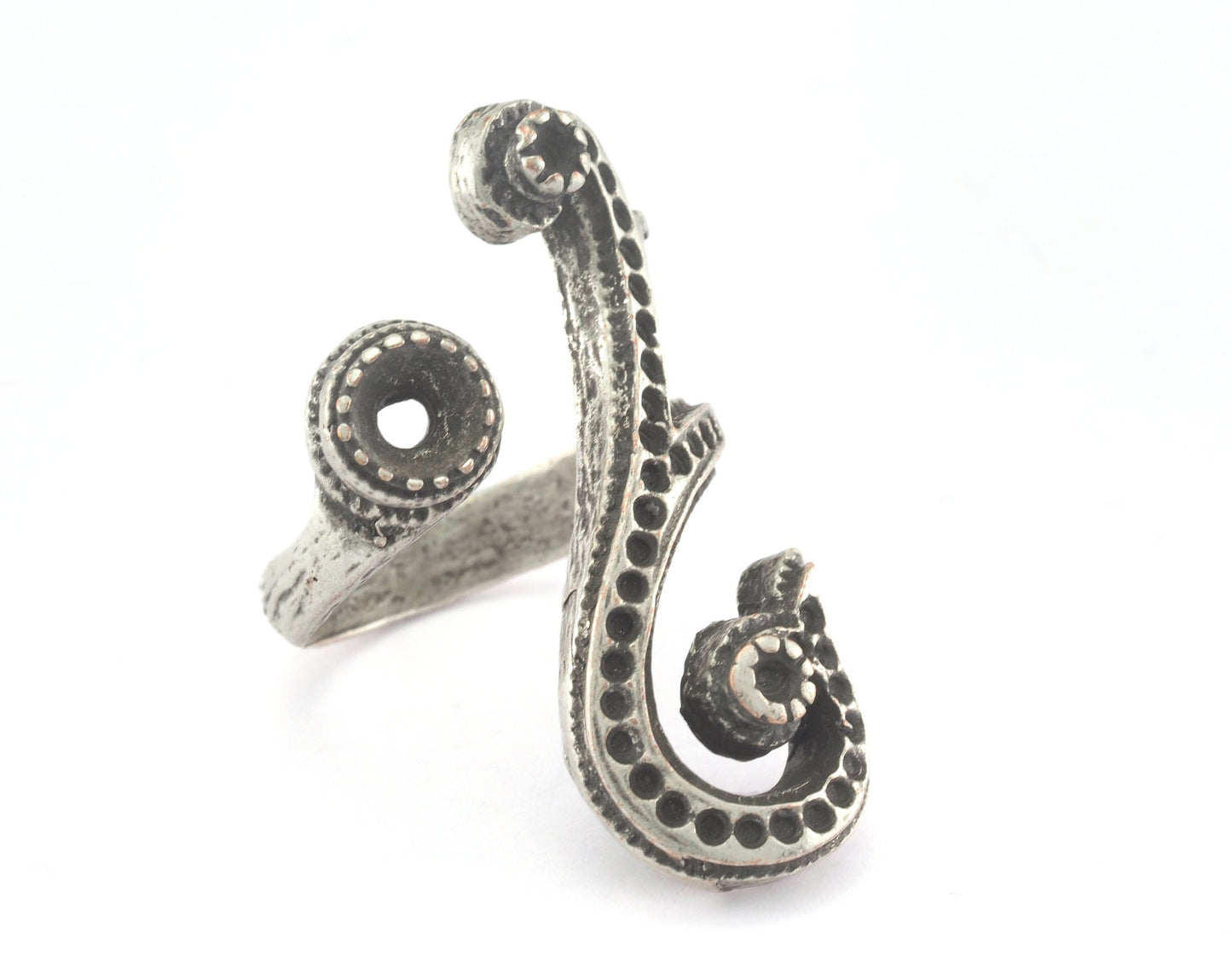 Ring Adjustable Ring Bezel - Antique Silver Plated brass (17mm 7US inner size - Adjustable ) OZ2852