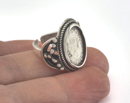 Ring Adjustable Ring Bezel - Antique Silver Plated brass (18mm 7.5US inner size - Adjustable ) OZ2841