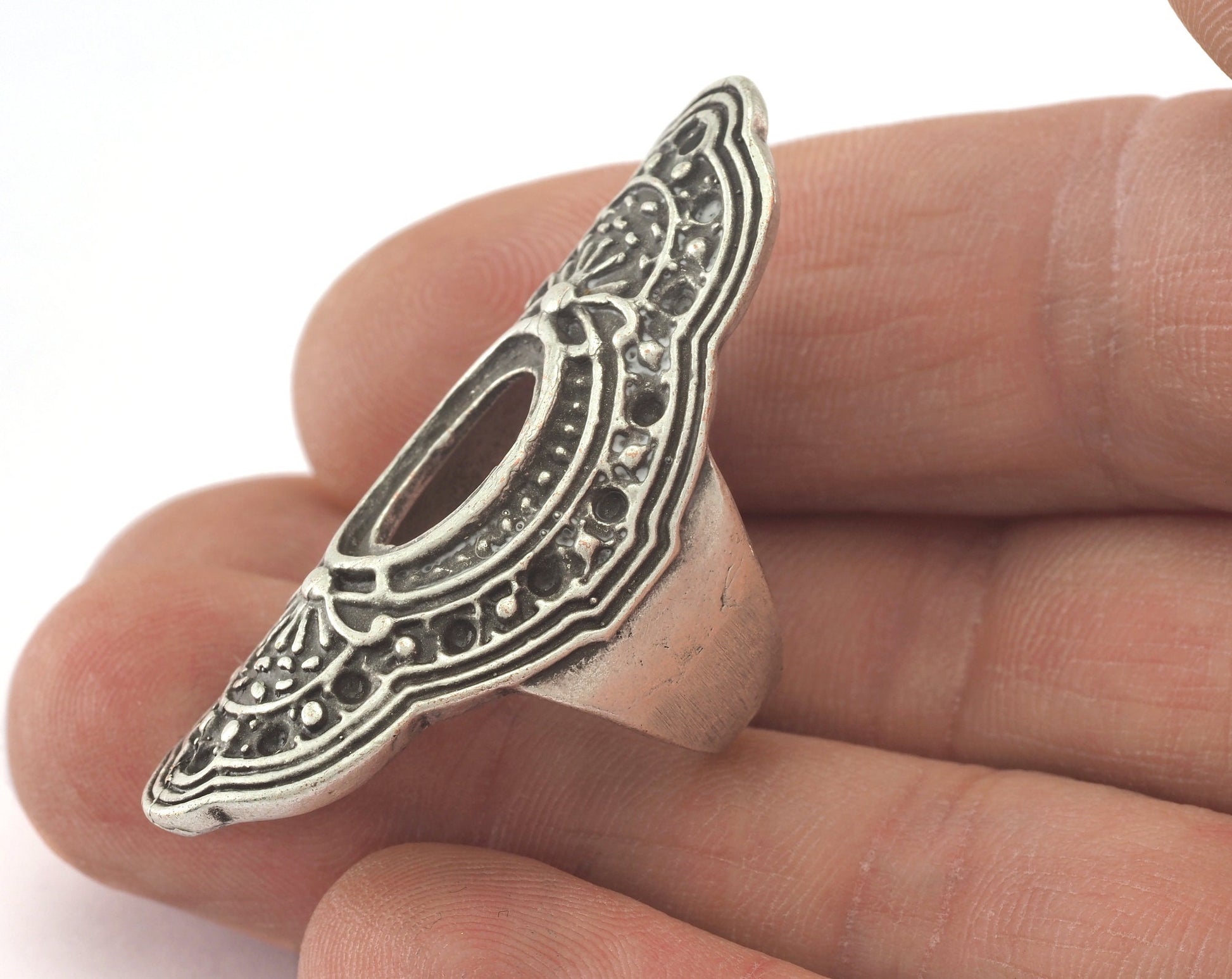 Ring Adjustable Ring Bezel - Cup Antique Silver Plated brass (17.5mm 7US inner size - Adjustable ) OZ2722