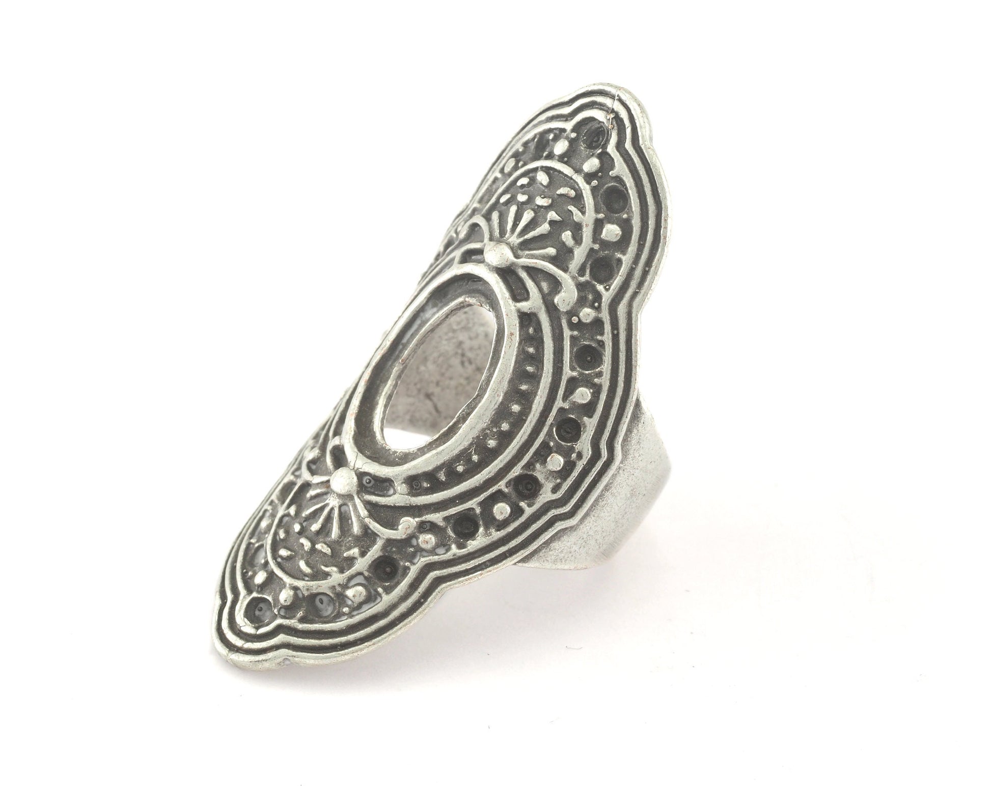Ring Adjustable Ring Bezel - Cup Antique Silver Plated brass (17.5mm 7US inner size - Adjustable ) OZ2722