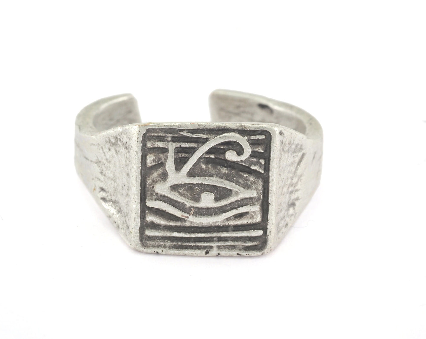 Ra Adjustable Ring Antique Silver Plated brass (19.5mm 9.5US inner size) Oz3193