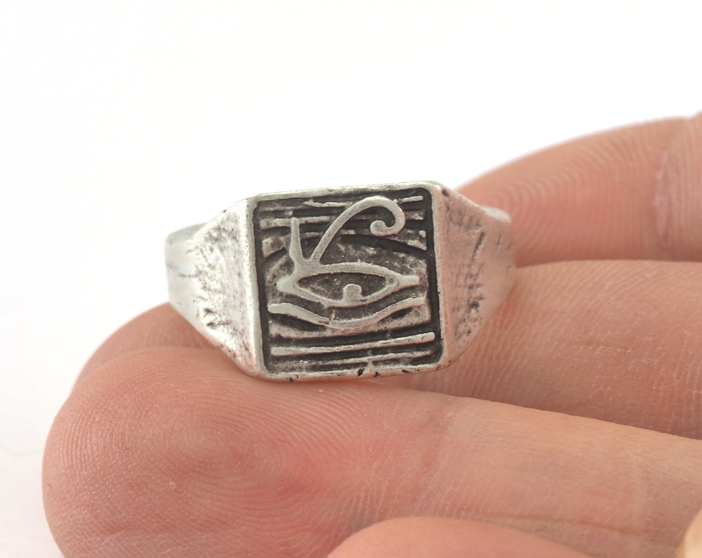 Ra Adjustable Ring Antique Silver Plated brass (19.5mm 9.5US inner size) Oz3193