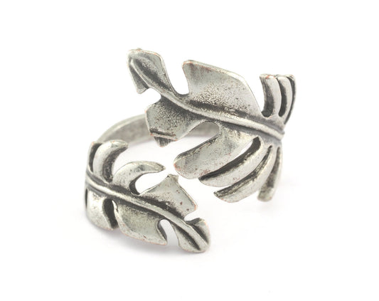 Leaf Ring Adjustable Antique Silver Plated brass (18mm 8US inner size) Oz3194