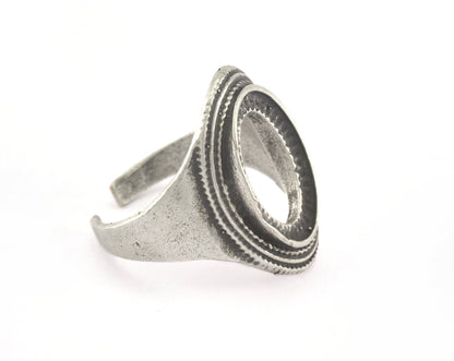 Ring Adjustable Ring Bezel - Antique Silver Plated brass (18mm 8US inner size - Adjustable ) OZ2826