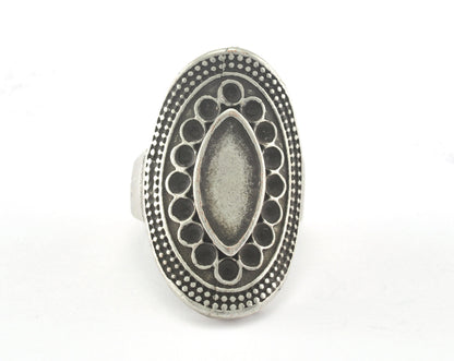 Ring Adjustable Ring Bezel (14x6mm - 2mmmm) Antique Silver Plated brass (18mm 8US inner size - Adjustable ) OZ2584
