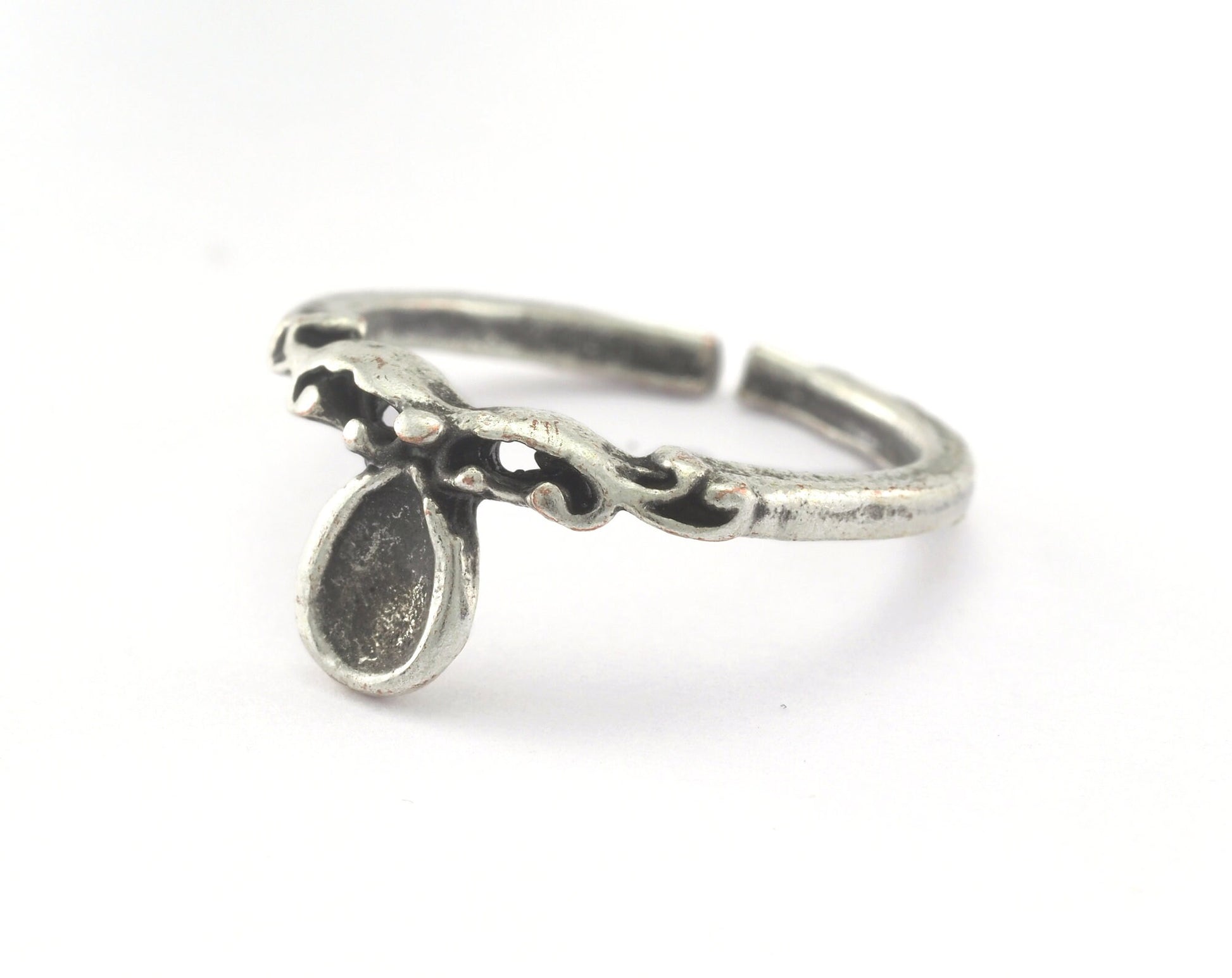 Ring Adjustable Ring Bezel - Antique Silver Plated brass (15mm 4US inner size - Adjustable ) OZ2693