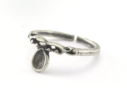 Ring Adjustable Ring Bezel - Antique Silver Plated brass (15mm 4US inner size - Adjustable ) OZ2693