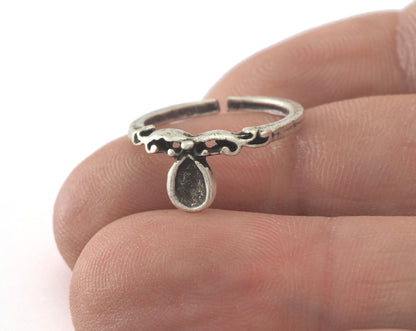 Ring Adjustable Ring Bezel - Antique Silver Plated brass (15mm 4US inner size - Adjustable ) OZ2693