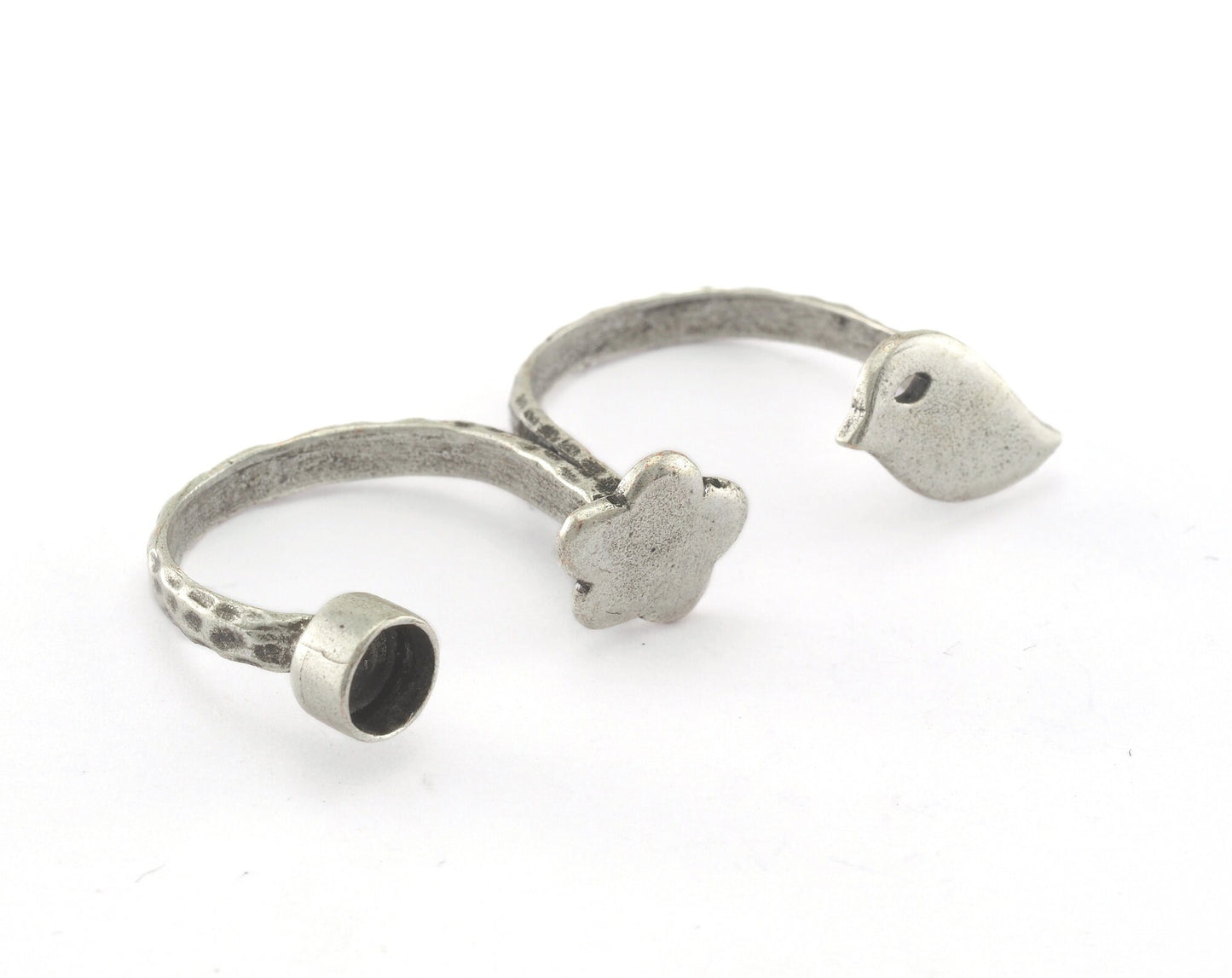 Ring Bird Flower Adjustable Ring Bezel Antique Silver Plated brass (18mm 8US inner size - Adjustable ) OZ2687