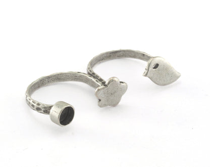 Ring Bird Flower Adjustable Ring Bezel Antique Silver Plated brass (18mm 8US inner size - Adjustable ) OZ2687