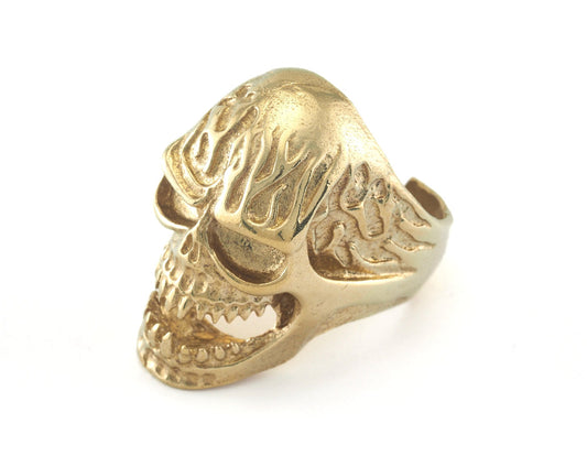 Skull Ring Adjustable Raw Brass 1 Pc. (21.5mm 12US inner size) OZ2892