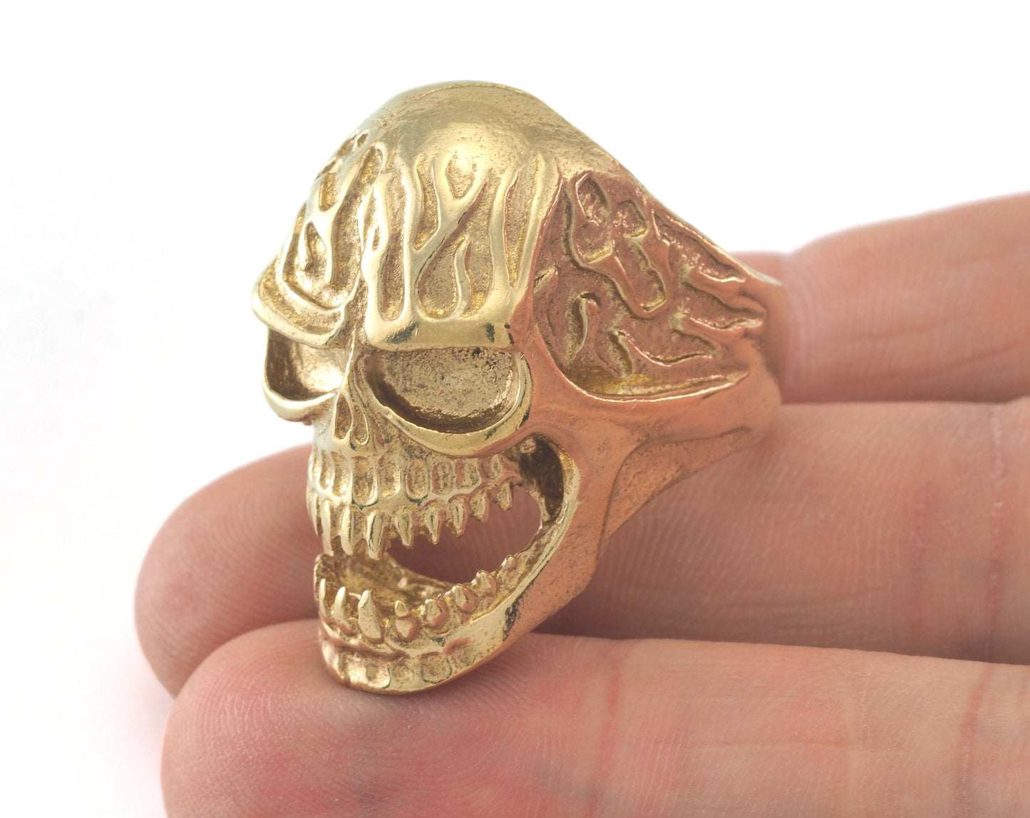 Skull Ring Adjustable Raw Brass 1 Pc. (21.5mm 12US inner size) OZ2892