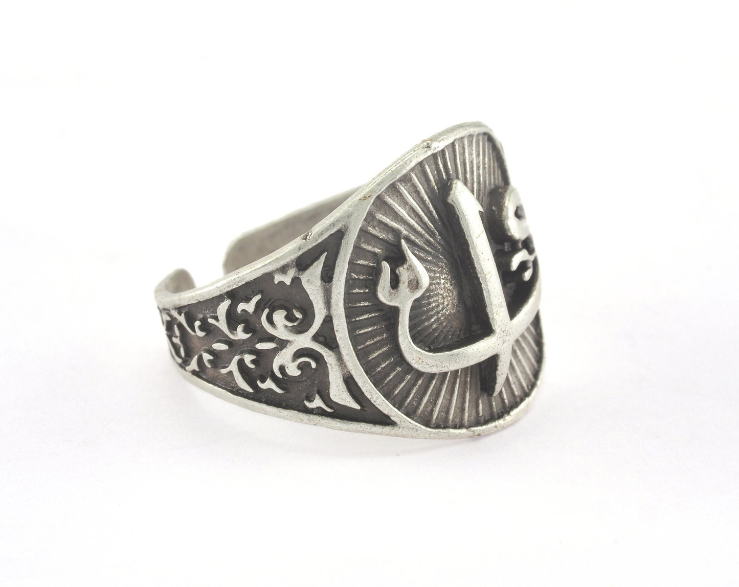 Signet Ring Alaph - Waw Adjustable Ring Antique Silver Plated brass (21mm 11US inner size) OZ2713 Ring24