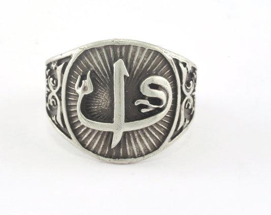 Signet Ring Alaph - Waw Adjustable Ring Antique Silver Plated brass (21mm 11US inner size) OZ2713 Ring24