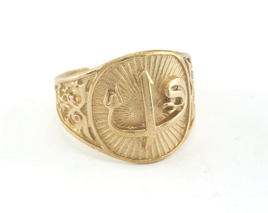 Signet Ring Alaph - Waw Adjustable Ring Raw brass (21mm 11US inner size) OZ2713 Ring24