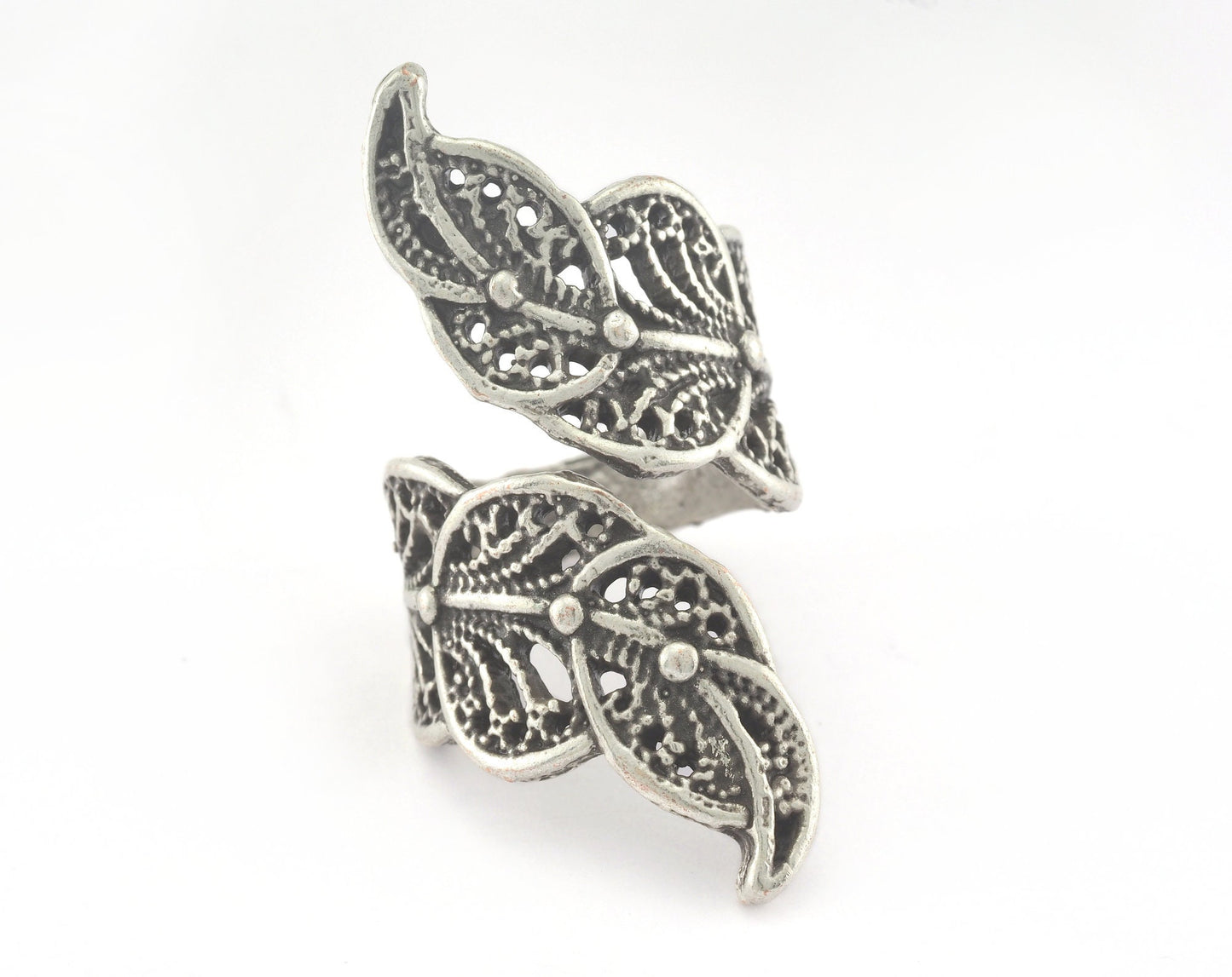 Leaf Ring Adjustable Antique Silver Plated brass (18.5mm 8.5US inner size) OZ2835