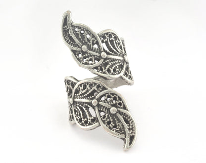Leaf Ring Adjustable Antique Silver Plated brass (18.5mm 8.5US inner size) OZ2835