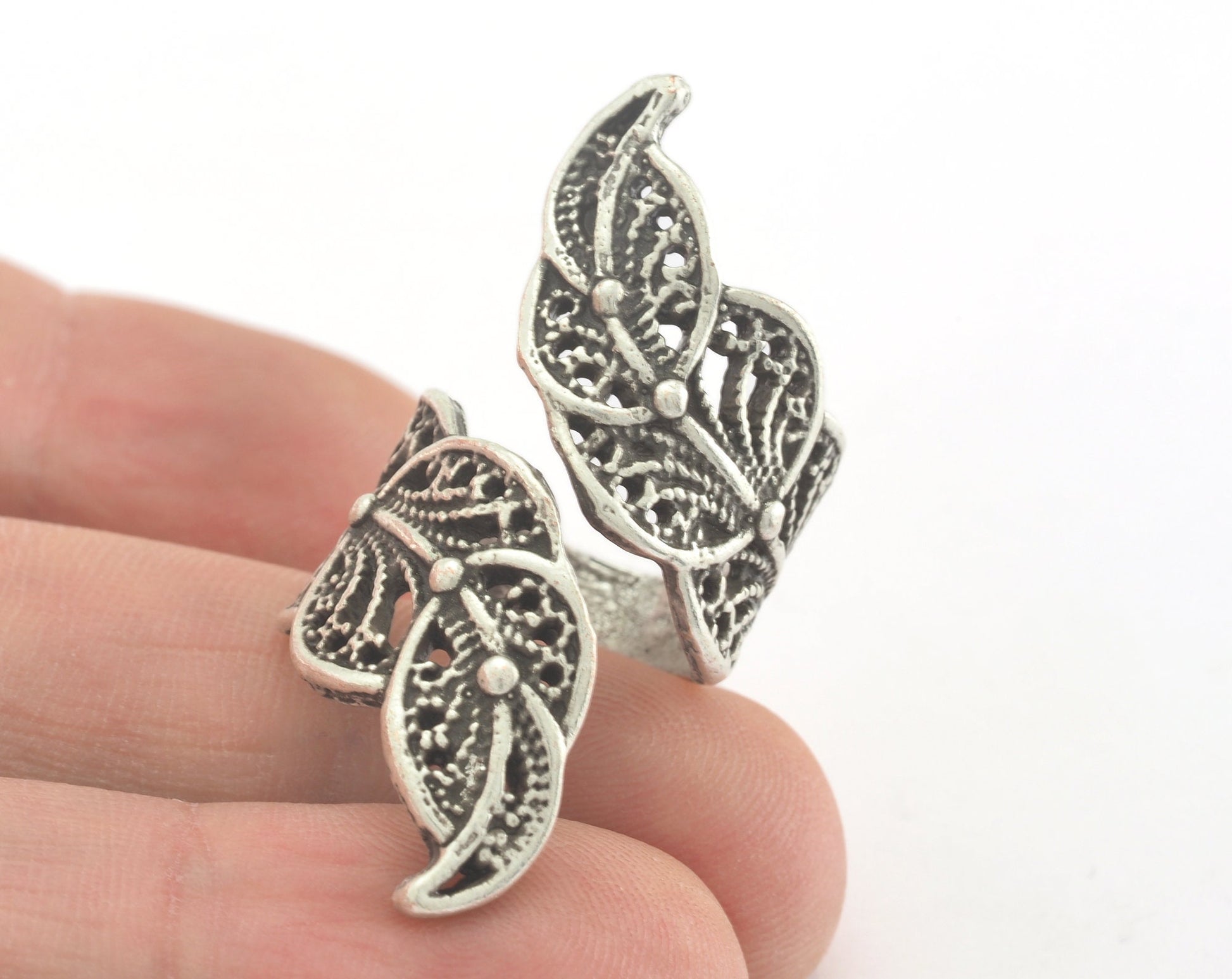 Leaf Ring Adjustable Antique Silver Plated brass (18.5mm 8.5US inner size) OZ2835