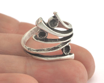 Ring Adjustable Ring Bezel - Antique Silver Plated brass (17.5mm 7US inner size - Adjustable ) OZ2723