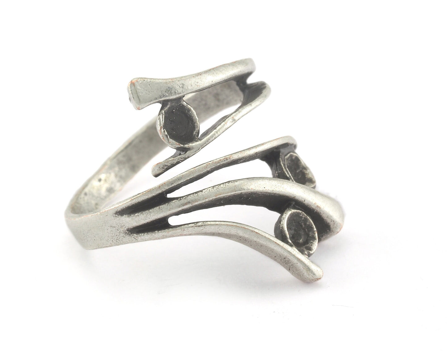 Ring Adjustable Ring Bezel - Antique Silver Plated brass (17.5mm 7US inner size - Adjustable ) OZ2723