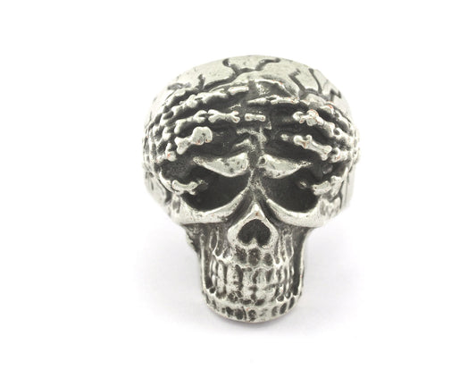 Skull Hand Ring Adjustable Antique Silver Plated Brass 1 Pc. (20mm 10US inner size) OZ2807 ring30