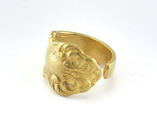 Spoon Ring Flower Patterned Adjustable Ring Raw Brass (17.5mm 7US inner size) OZ2692